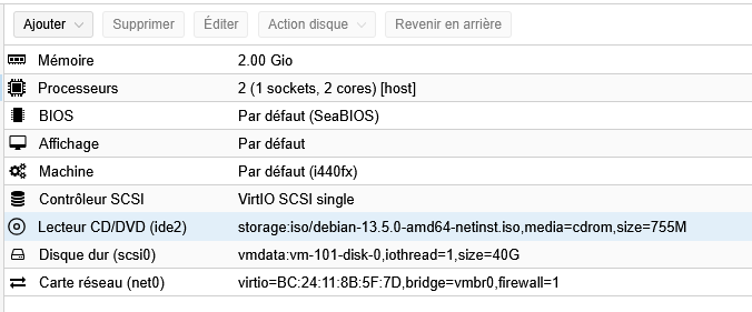 Configuration de la VM101