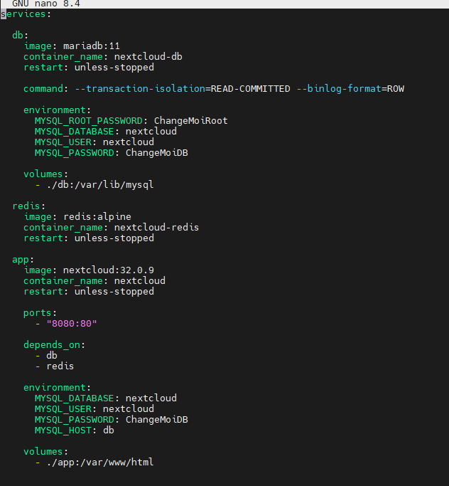 Fichier docker_compose.yml de Nextcloud