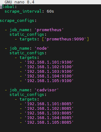 Fichier prometheus.yml de monitoring